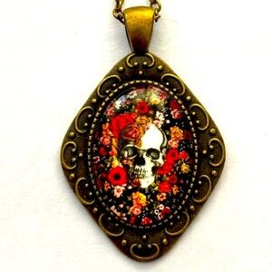Skull and Flowers Victorian Style Necklace, NWT, Handmade
